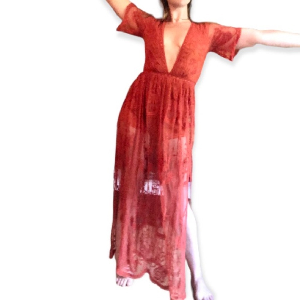 Lace Romper Honey Punch Maxi - Picture 4 of 8